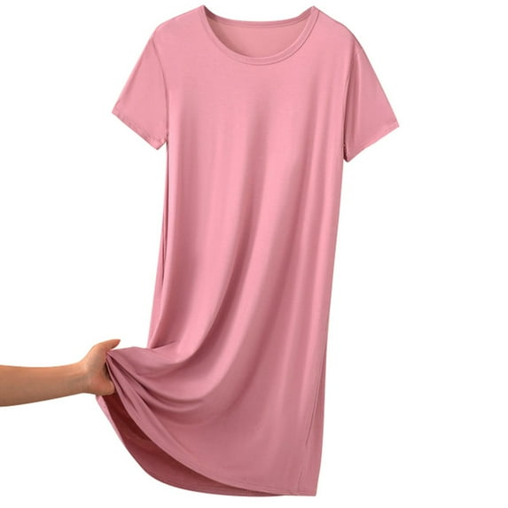OSOLU Solid Color Women Casual Dress For Home Leisure Short Sleeve O-Neck Dress For Summer Fall Soft Sundress Vacation 2025 Elegant Classy Dresses