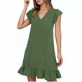 thumbnail image 1 of OSOLU Solid Color Women Casual Dress V-Neck Midi Dress With Cap Sleeve Ruffle Detail For Daily Wear Vacation Beach Spring Summer Dresses Holiday Hawaiian Flowy Sundress, 1 of 8