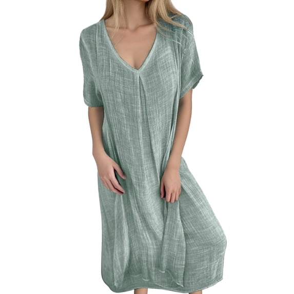 OSOLU Solid Color Women Casual Loose Fitting Long V-Neck Dress Comfort Sundress Dresses For Women 2025 Elegant Classy
