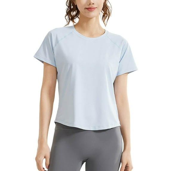 OSOLU Solid Color Women Casual Loose Mesh Stitching T-Shirt Short Sleeve Tshirts Tee Fashion Sports T-Shirt Tee Tops Breathable Dailywear