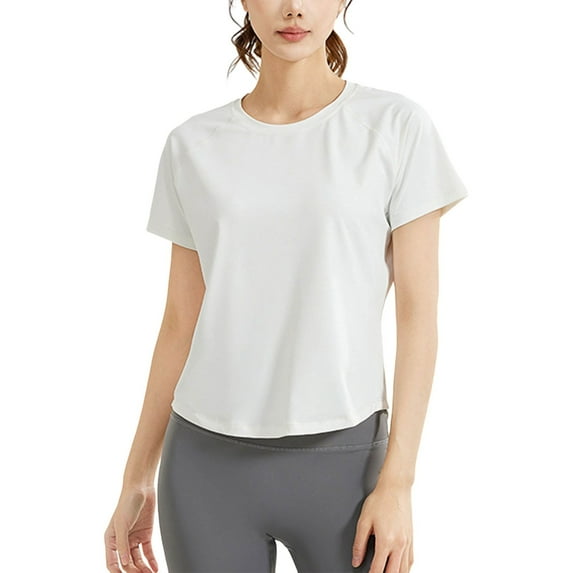 OSOLU Solid Color Women Casual Loose Mesh Stitching T-Shirt Short Sleeve Tshirts Tee Fashion Sports T-Shirt Tee Tops Comfort Dailywear