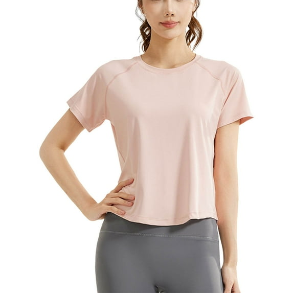 OSOLU Solid Color Women Casual Loose Mesh Stitching T-Shirt Short Sleeve Tshirts Tee Fashion Sports T-Shirt Tee Tops Stylish Dailywear