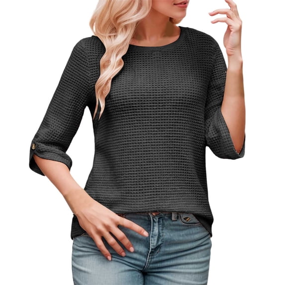 OSOLU Solid Color Women Casual Tops Button Half Sleeve T-Shirt Tee Tops Comfort Dailywear