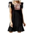 thumbnail image 1 of OSOLU Solid Color Women Casual V-Neck Floral Embroidered Ruffle Sleeveless Dress Flowy Boho Dress Cute Sundress Dresses For Women 2025 Elegant Classy, 1 of 8