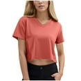 thumbnail image 1 of OSOLU Solid Color Women Casual V-Neck Short Sleeve Solid Color Basic Crop Tops T-Shirt Tshirts Tee Summer Tops Boho Dailywear, 1 of 9