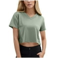 thumbnail image 1 of OSOLU Solid Color Women Casual V-Neck Short Sleeve Solid Color Basic Crop Tops T-Shirt Tshirts Tee Summer Tops Cozy Dailywear, 1 of 9