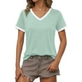thumbnail image 1 of OSOLU Solid Color Women Casual V-Neck T-Shirt Short Sleeve Tshirts Tee Summer Fall Tops For Everyday Wear Basic Tee Versatile Tops Leisure Women Tops Dressy Casual, 1 of 8