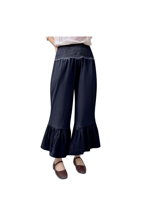 Solid Color Women Cozy High Waisted Waist Cinching Loose Fitting Wide Leg Pants Trousers Fashionable Classic Leisure Bottoms