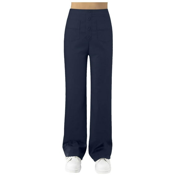 OSOLU Solid Color Women Cozy Straight Leg Pants High Waisted Button Down Stretchy Business Work Trousers With Multiple Pockets Everyday Comfort Versatile Bottoms