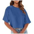 thumbnail image 1 of OSOLU Solid Color Women Crew Neck Cropped T-Shirt Tee Tops Short Sleeve Loose Shoulder Crop Tee Tops Cute Dailywear, 1 of 6
