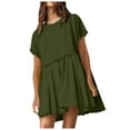 thumbnail image 1 of OSOLU Solid Color Women Cute Pleated Dresses Patchwork Casual Short Sleeve Loose Oversized Mini Dress, 1 of 7