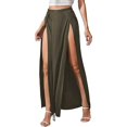 thumbnail image 1 of OSOLU Solid Color Women Elastic Waist High Split Wrap Flowy Long Maxi Skirt Leisure Skirts, 1 of 9