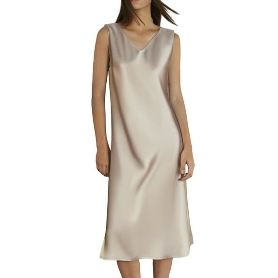 OSOLU Solid Color Women Elegant Casual Dress V-Neck A-Line Sleeveless Midi Dress With Satin Trim For Daily Wear Party Events Birthday Sundress Dresses For Women 2025 Elegant Classy