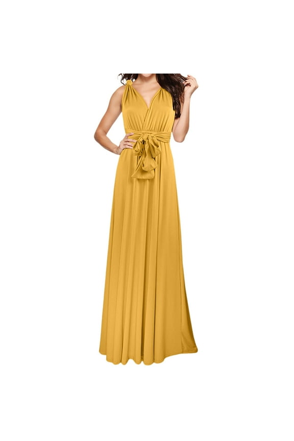 Solid Color Women Elegant Long V-Neck Evening Dress Convertible Wrap Way Bridesmaid Gown For Wedding Guest Party Casual Wear Comfort Sundress Dresses For Women 2025 Elegant Classy