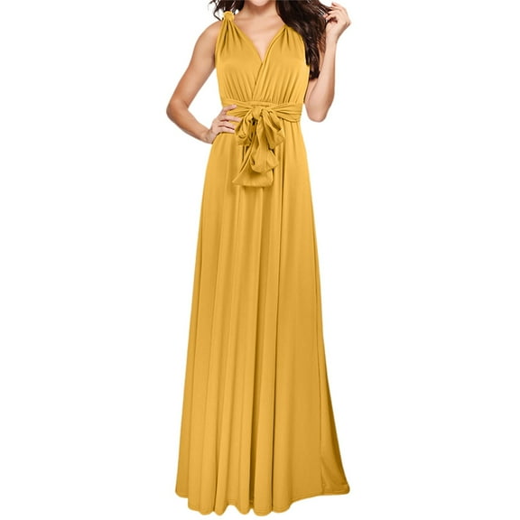 OSOLU Solid Color Women Elegant Long V-Neck Evening Dress Convertible Wrap Way Bridesmaid Gown For Wedding Guest Party Casual Wear Fashionable Sundress Dresses For Women 2025 Elegant Classy