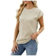 thumbnail image 1 of OSOLU Solid Color Women Fashion Casual Tops Crew Neck T-Shirt Tee Summer Short Sleeve Casual T-Shirt Tee Tops Stylish Dailywear, 1 of 4