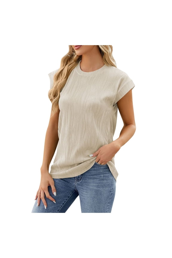 Solid Color Women Fashion Casual Tops Crew Neck T-Shirt Tee Summer Short Sleeve Casual T-Shirt Tee Tops Trendy Dailywear