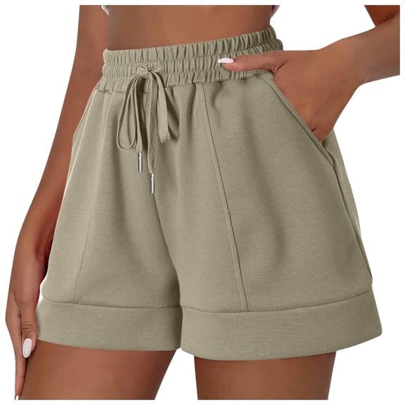 OSOLU Solid Color Women Fashion High Waist Casual Comfortable Loose Breathable Pocket Drawstring Shorts Daily Relaxed Fit Breathable Bottoms