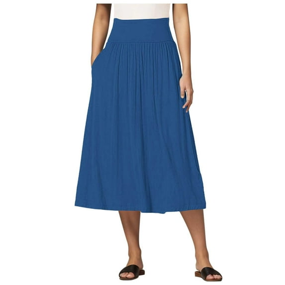 OSOLU Solid Color Women Full Length Skirt A-Line Umbrella Skirt Mid-Length Skirt Cute Skirts