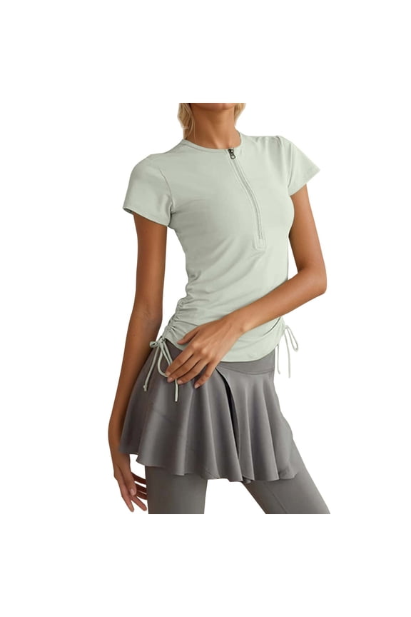 Solid Color Women Half Zip Short Sleeve Tight Running Fitness Yoga Tops Breathable For Summer Shirts Trendy Dailywear