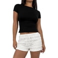 thumbnail image 1 of OSOLU Solid Color Women Lace Mini Skirt Low Rise Micro Skirt Asymmetrical Ruffle Hem Flared Short Pettipants Trousers Everyday Comfort Versatile Bottoms, 1 of 9