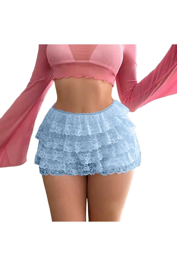 Solid Color Women Lace Mini Skirt Low Rise Micro Skirt Asymmetrical Ruffle Hem Flared Lingerie Short Skirts Everyday Comfort Versatile Bottoms