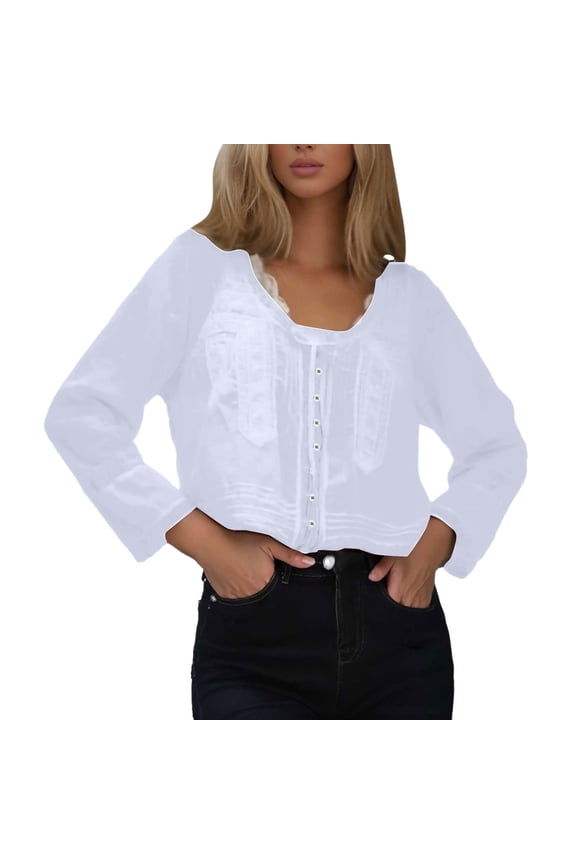 Solid Color Women Lace Tie Front Tops Long Sleeve Button Up Chiffon Cardigan Flowy Boho Peplum Shirt Going Out Tops Boho Dailywear