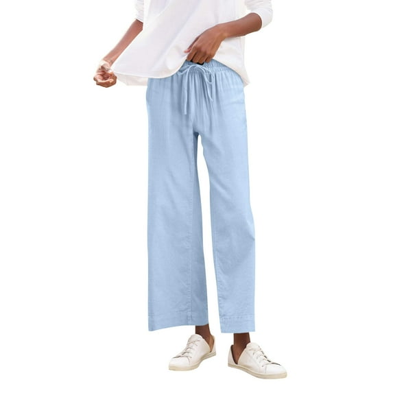 OSOLU Solid Color Women Linen Pants Lace Up High Waisted Wide Leg Work Pants Business Casual Belt Pocket Trousers Fashionable Classic Leisure Bottoms