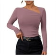 thumbnail image 1 of OSOLU Solid Color Women Long Sleeve Slim Knit Tops With Asymmetrical Neckline Shirts Classic Women Tops Dressy Casual, 1 of 6