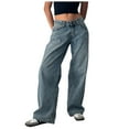 thumbnail image 1 of OSOLU Solid Color Women Low Rise Baggy Jeans Loose Fit Boyfriend Straight Wide Leg Jeans Trendy Stretch Long Denim Pants Trousers Fashionable Classic Leisure Bottoms, 1 of 6