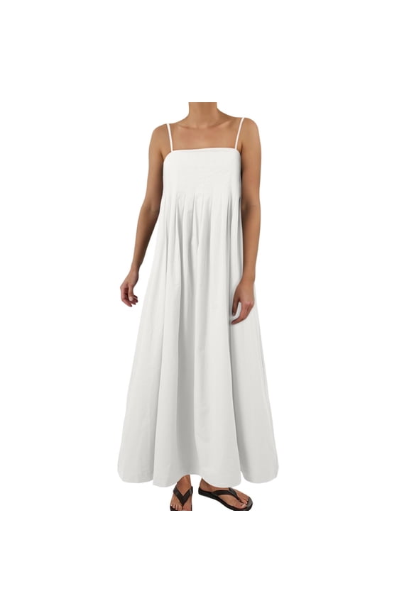 Solid Color Women Maxi Dress Contrast Trim Spaghetti Straps Summer Travel Vacation Sleeveless Long Dresses Leisure Sundress Wedding Guest Dresses For Women