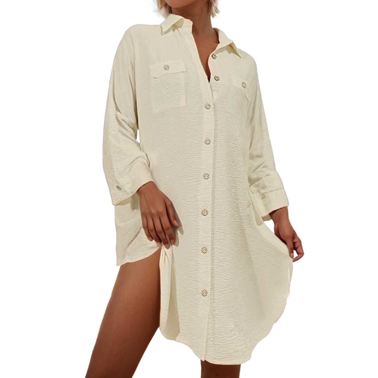 modern dress tops OSOLU Solid Color Women Modern Cover Up Blouse Button Down Shirt Dresses  Tops