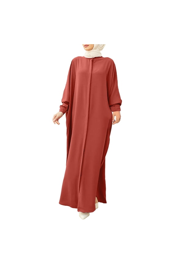 Solid Color Women Robe Bat Sleeve Long O-Neck Loose Temperament Prayer Clothing Relaxed Fit Dailywear