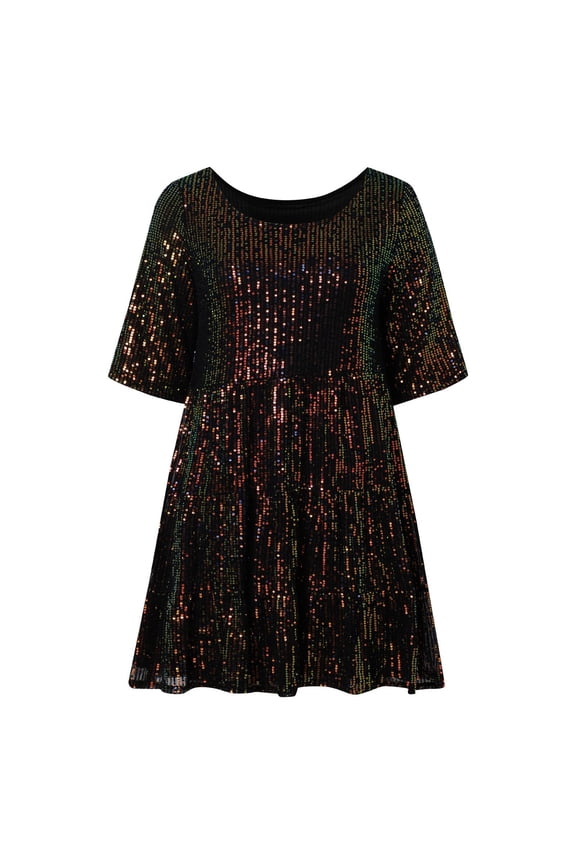 Solid Color Women Sequin Mini Dress Short Sleeve Casual Glitter Tunic Dress Tiered Party Club Disco Dance Mini Dresses Birthday Sundress Dresses For Women 2025 Elegant Classy