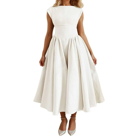 OSOLU Solid Color Women Sexy Sleeveless Maxi Corset Dress Crew Neck Backless Flowy Elegant Evening Party Long Dresses Cute Sundress Dresses For Women 2025 Elegant Classy