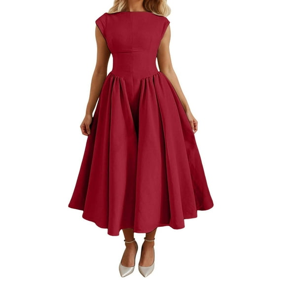 OSOLU Solid Color Women Sexy Sleeveless Maxi Corset Dress Crew Neck Backless Flowy Elegant Evening Party Long Dresses Fashionable Sundress Dresses For Women 2025 Elegant Classy