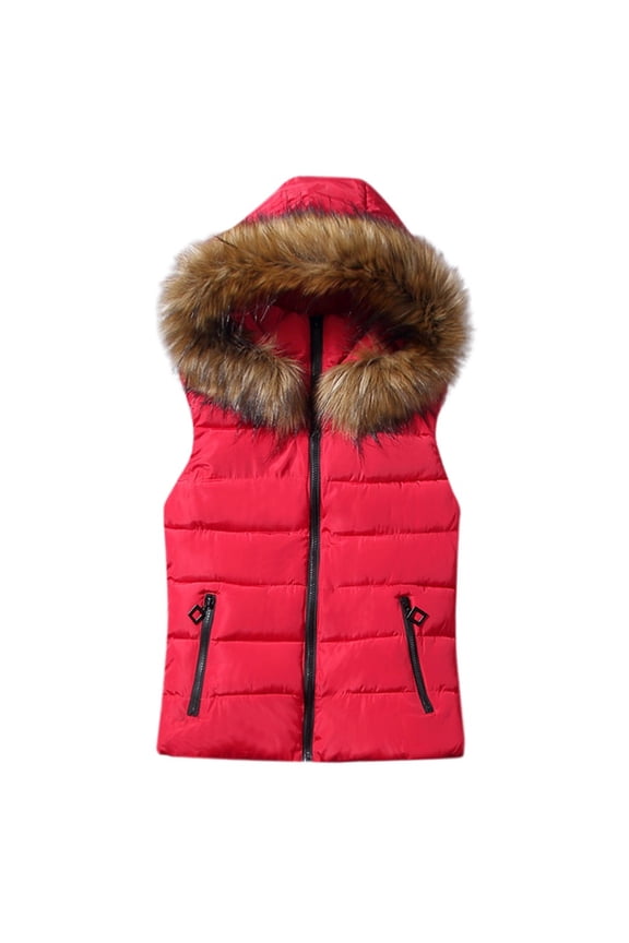 Solid Color Women Short Outerwear Cotton-padded Jackets Pocket Hooded Vest Coats Comfort Dailywear
