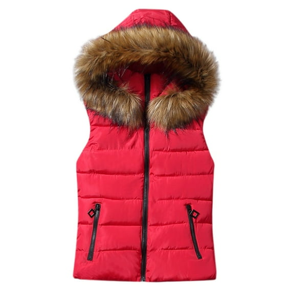 OSOLU Solid Color Women Short Outerwear Cotton-padded Jackets Pocket Hooded Vest Coats Relaxed Fit Dailywear