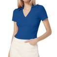thumbnail image 1 of OSOLU Solid Color Women Short Sleeve Shirts V-Neck Summer Tops Casual Work Basic Tees Tops Fashionable Dailywear, 1 of 5