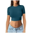 thumbnail image 1 of OSOLU Solid Color Women Short Sleeve Slim Fit Crew Neck Long Sleeve T-Shirt Tshirts Tee Tops Plain Basic Crop Tops Casual Clothes Streetwear Clean Girl Clothes Comfort Dailywear, 1 of 4