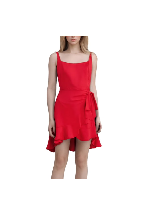 Solid Color Women Short Wrap Dress With Adjustable Spaghetti Straps Pleated Hem Tie Waist Casual Summer Style Birthday Sundress Dresses For Women 2025 Elegant Classy