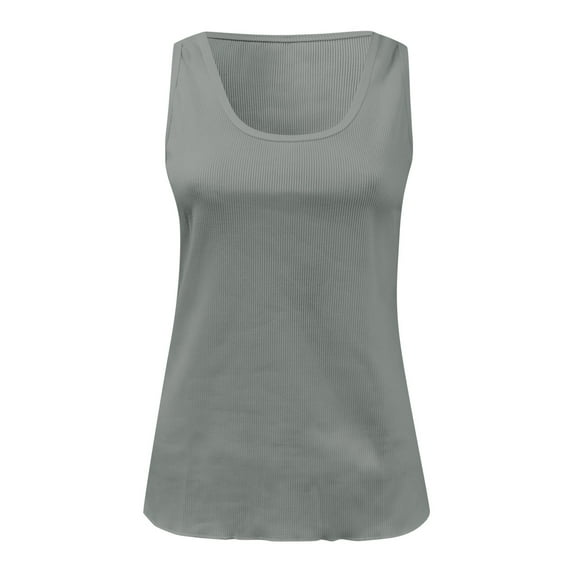 OSOLU Solid Color Women Sleeveless Scoop Neck Ribbed Knit Fitted Tank Tops Basic Tight Shirts Versatile Dailywear