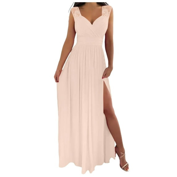 OSOLU Solid Color Women Solid Color Summer Lace V-Neck Splicing Casual Vacation Dresses Versatile Sundress Flowy 2025 Elegant Classy Dresses