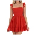 thumbnail image 1 of OSOLU Solid Color Women Spaghetti Strap Mini Dress Low Cut Sleeveeless Mini Dress Backless Going Out Ruffle Beach Wear Dress Versatile Sundress Flowy 2025 Elegant Classy Dresses, 1 of 6