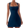 thumbnail image 1 of OSOLU Solid Color Women Square Neck Bodice Dress Sleeveless Tank Tops Stretch Flare Mini Dresses, 1 of 5