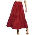 thumbnail image 1 of OSOLU Solid Color Women Summer Boho Elastic High Waist Pleated A-Line Flowy Ruffle Swing Tiered Long Beach Skirt Holiday Skirts, 1 of 5
