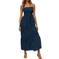 thumbnail image 1 of OSOLU Solid Color Women Summer Boho Maxi Dress Casual Sleeveless Spaghetti Strap Tiered Flowy Beach Wedding Guest Party With Ruffled Hem Cute Sundress Dresses For Women 2025 Elegant Classy, 1 of 5