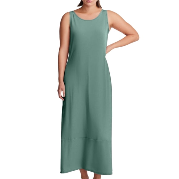 OSOLU Solid Color Women Summer Casual Dress U Neck Sleeveless Long Loose Flowy Comfortable Vacation Everyday Wear Boho Sundress Dresses For Women 2025 Elegant Classy