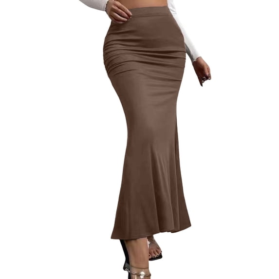 OSOLU Solid Color Women Summer High Waist Slim Elastic Pleated Fishtail Skirt Relaxed Fit Skirts