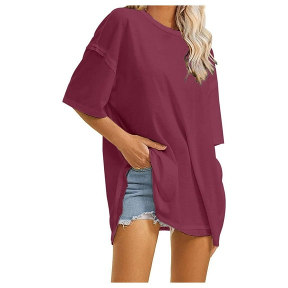 OSOLU Solid Color Women Summer Oversized T-Shirt Tshirts Tee Casual Short Sleeve Loose O-Neck Tops For Everyday Wear Breathable Dailywear